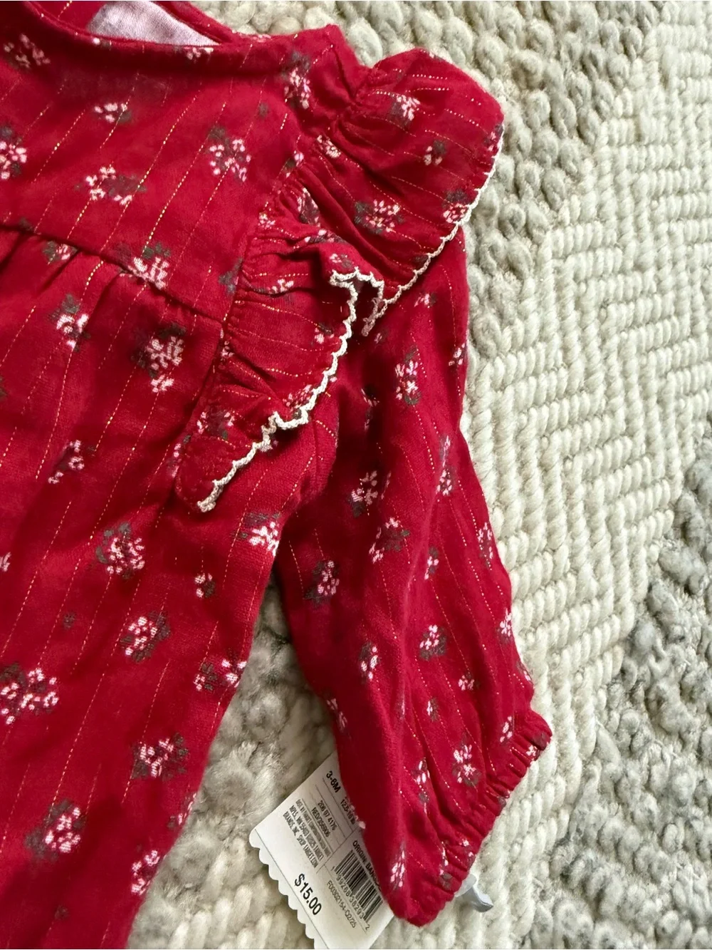 cloud island Red Floral Baby Romper with Gold Stitching 3-6 months nwt
